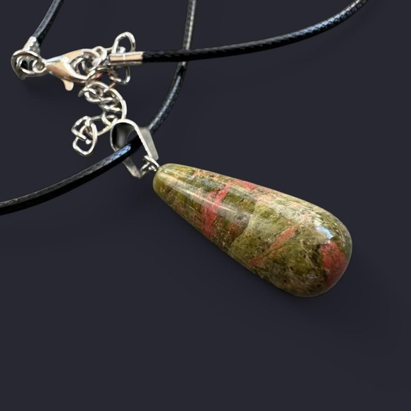 Unakite Tear Drop Pendant Necklace - Picture 1 of 4